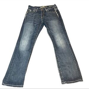 BKE Buckle Carter Straight 29s Mens Dark Wash Blue Distressed Jeans